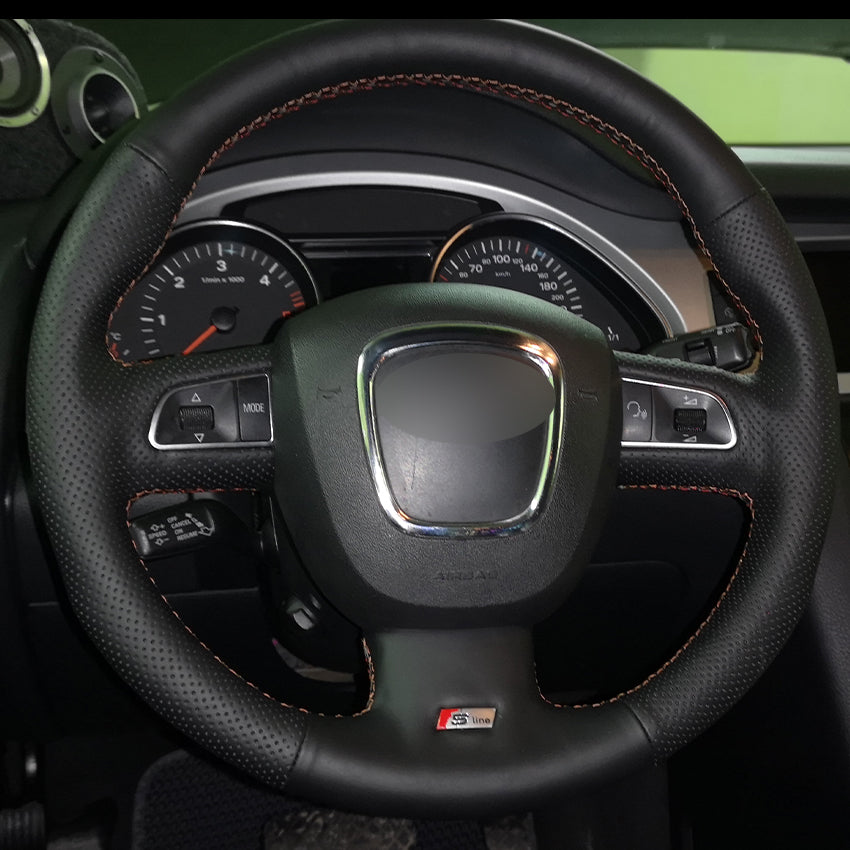 Black Natural Leather Car Steering Wheel Cover for Audi A3 (8P) 2008-2013 A4 (B8) 2008-2010 A5 2008-2010 A6 (C6) 2007-2011