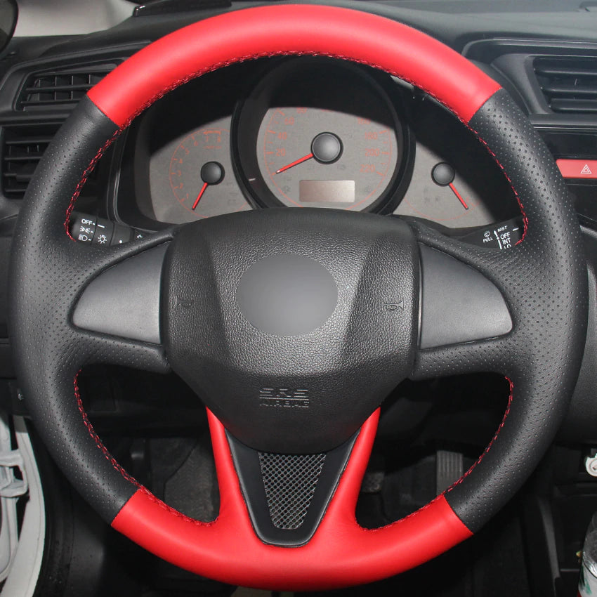 Black Natural Leather Red Natural Leather Car Steering Wheel Cover for Honda Fit 2016 2017 New Fit Honda City 2015-2017