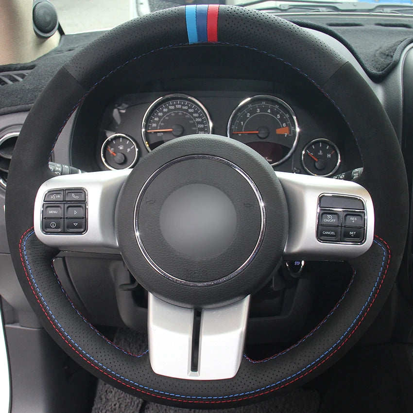 Black Natural Leather Black Suede Car Steering Wheel Cover for Jeep Grand Cherokee 2011-2013 Compass Wrangler Patriot 2011-2016
