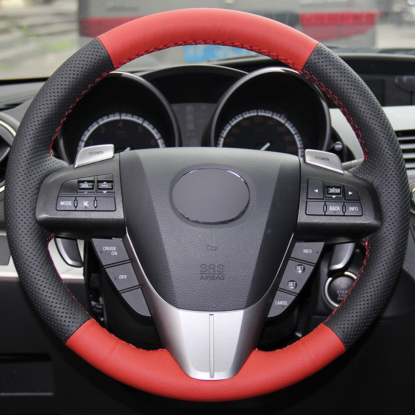 Black Red Blue Natural Leather Car Steering Wheel Cover for Mazda 3 Axela 2008-2013 Mazda CX-7 CX7 2010-2016 Mazda 5 2011-2013