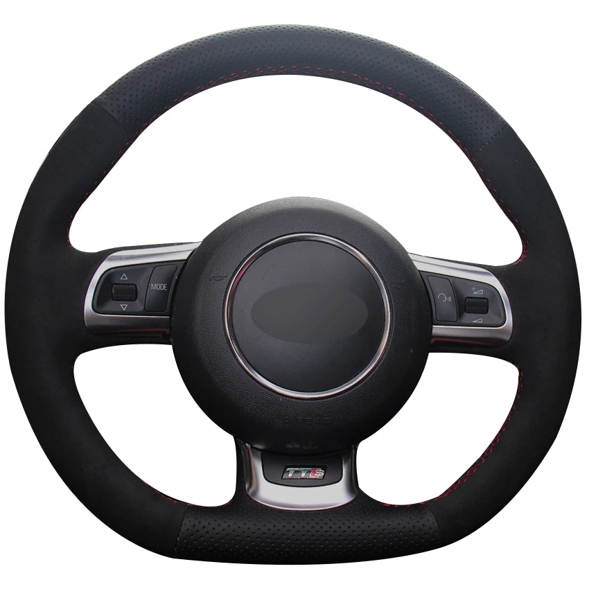 Black Natural Leather Black Suede Car Steering Wheel Cover for Audi TT 2008-2013