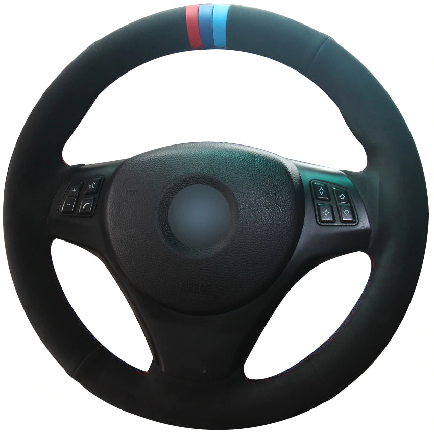 Black Suede Red Blue Light Blue Marker Car Steering Wheel Cover for BMW E90 320i 325i 330i 335i E87 120i 130i 120d