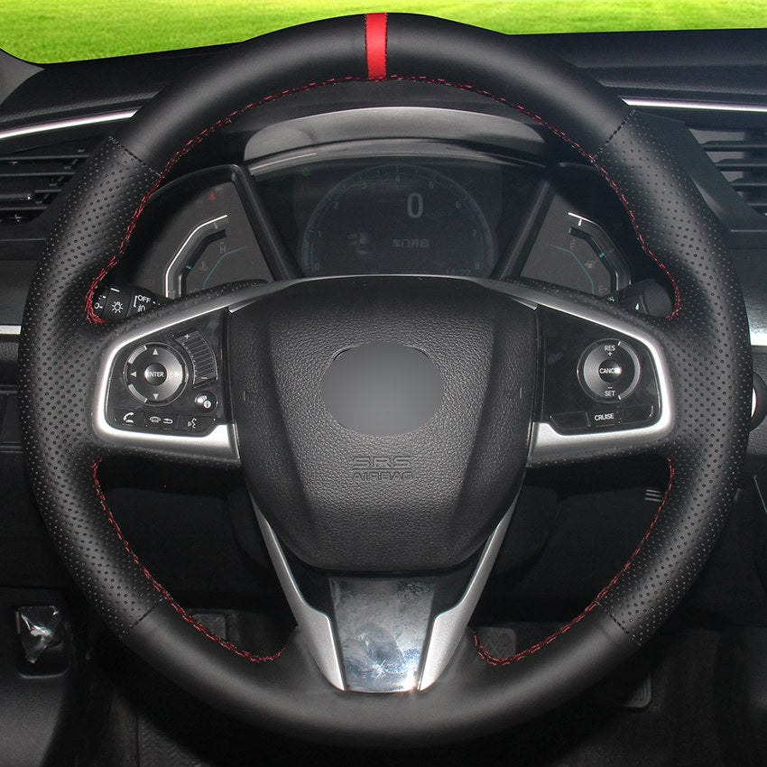 Black Natural Leather Red Marker Car Steering Wheel Cover for Honda Civic Civic 10 2016 2017 CRV CR-V 2017