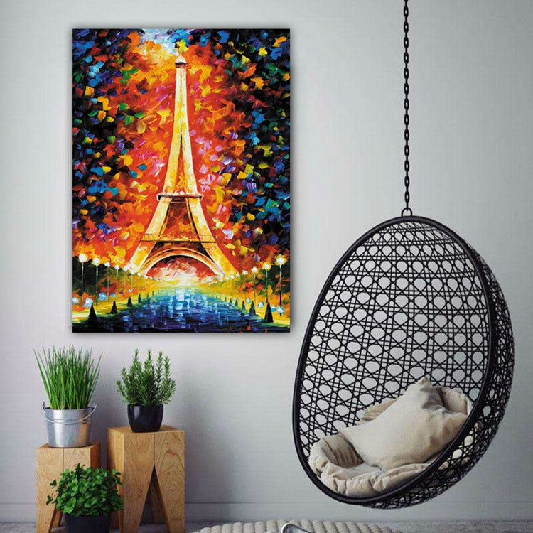 Unframed Home Decor Wall Art Prints Oil Painting on Canvas Eiffel Tower Landscape Painting for Office Hotel Wall Decor High Quality