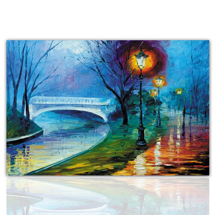 Unframed Landscape Decorative Art Prints Oil Painting on Canvas for Living Room Wall Decor Street Lamp Beside The River HD Quality