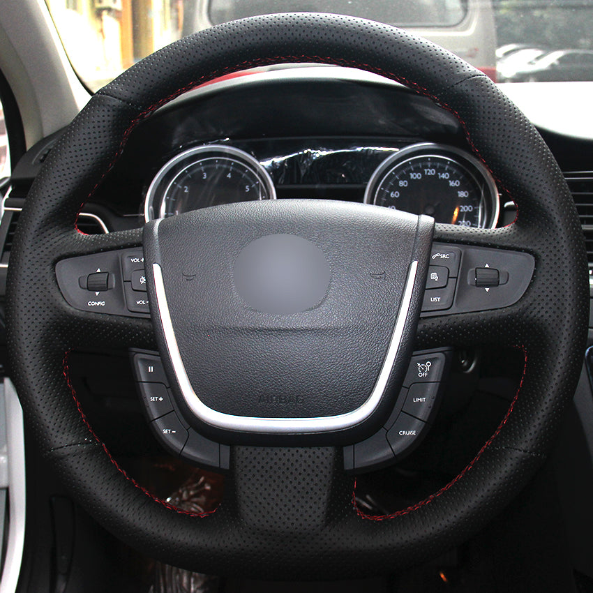 Black Natural Leather Car Steering Wheel Cover for Peugeot 508