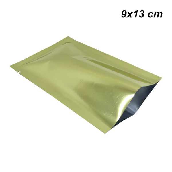 100 Pcs 9x13 cm Glossy Gold Open Top Aluminum Foil Vacuum Heat Seal Packing Bag Foil Mylar Heat Seal Packaging Pouches for Dried Fruits Nuts