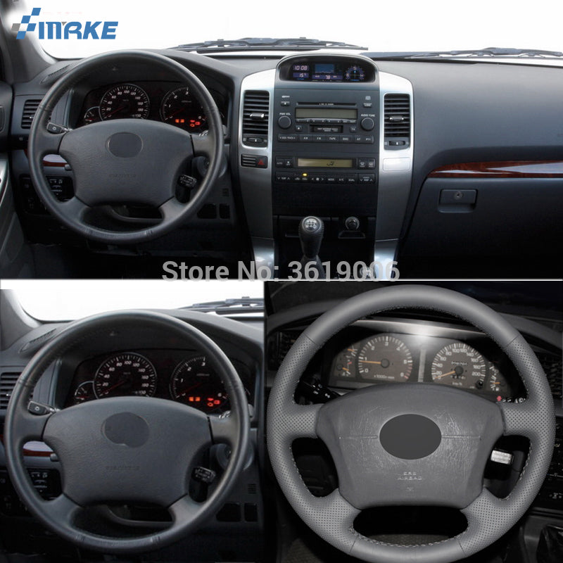 smRKE For Toyota Land Cruiser Prado 120 Hand-stitched Anti-Slip Gray Leather Gray Thread DIY Steering Wheel Cover
