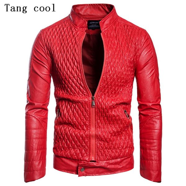 Tang cool 2019 Plus Size XXL Faux leather Jacket Office Skull Red Long Sleeve Stand Collar Slim Shirt Casual PU Jacket
