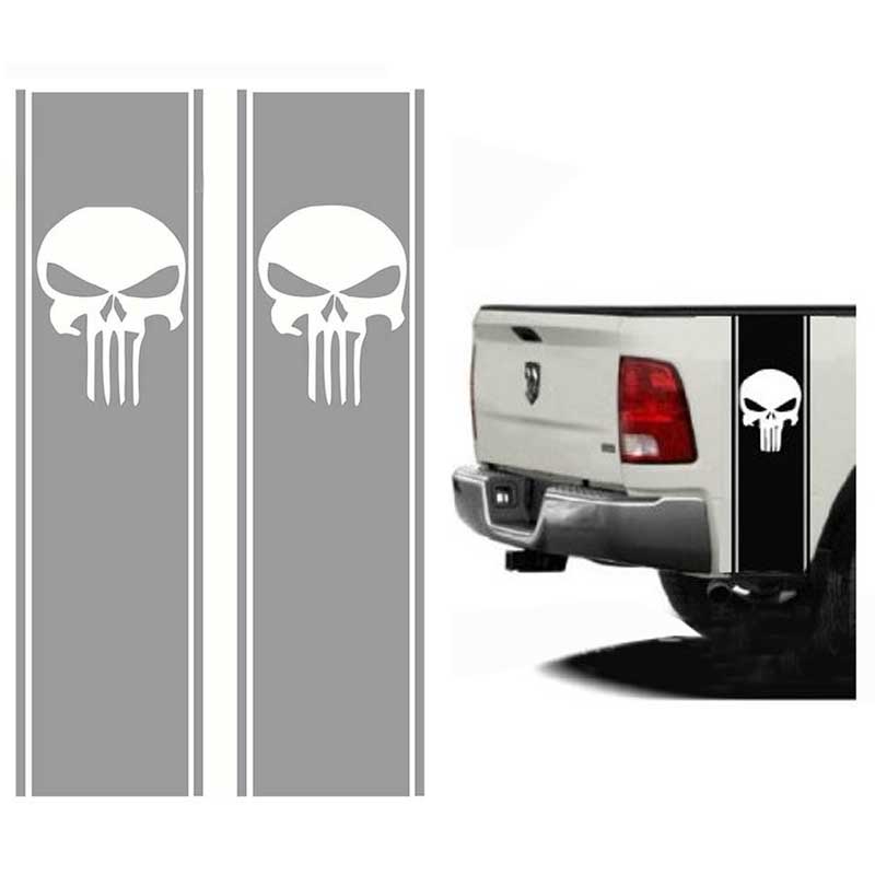 2PCS Vinyl Trucks Striped Car Decals Straps Long Teeth Skull Length Striped Art Stickers Detor Cover 27.94cm*101.6cm