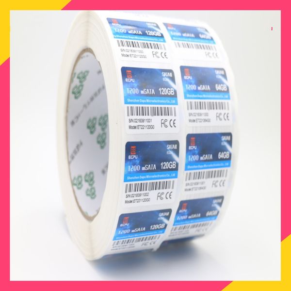 Custom white PET digital products adhesive label sticker electronics items remind alarm labels stickers USB power label on roll