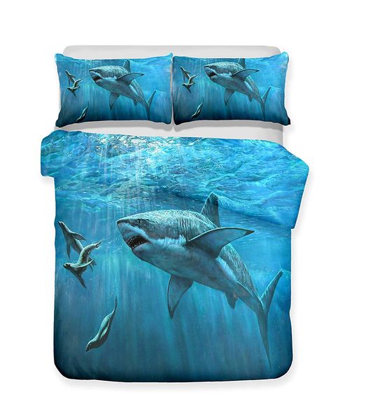 Ferocious Shark Series Great White Shark Pattern 3D Lifelike Bedding Set Print Duvet Cover Doona Cover Set Bed linen Home Textiles