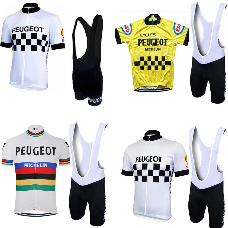 Molteni Peugeot NEW Man White - Yellow Vintage Cycling Jersey Set Short Sleeve Cycling Clothing Riding Clothes Suit Bike Wear Shorts Gel Pad