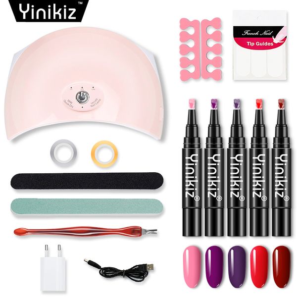 Yinikiz 15pcs-set Nail Polish Pen Nail Art Set 36w Uv LED Lamp 5 Colors One Step Gel Polish Pen Kit