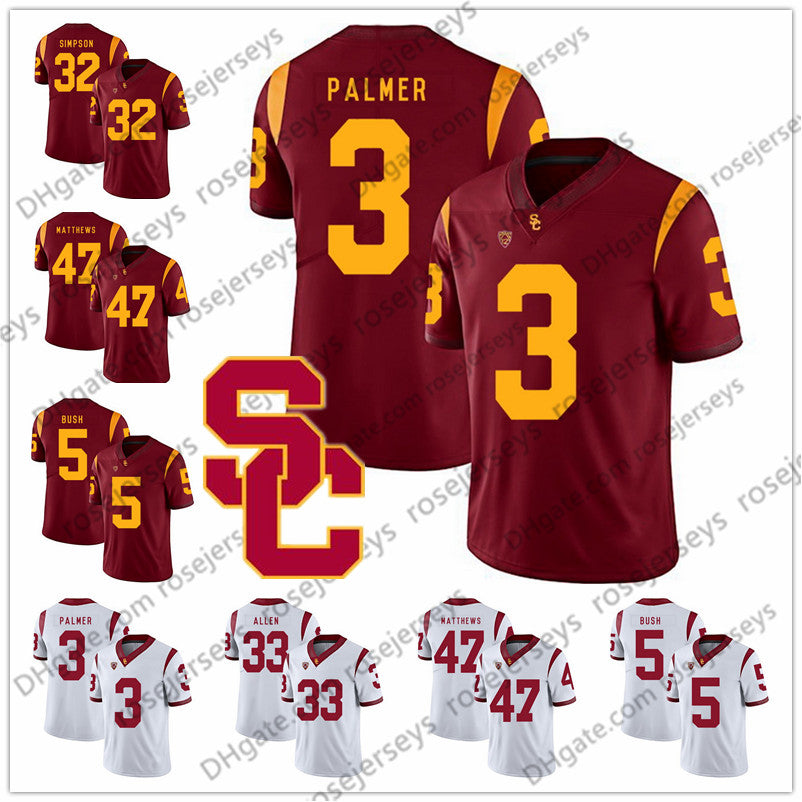 USC Trojans #3 Carson Palmer 21 Su&#039;a Cravens 22 Lynn Swann 33 Marcus Allen 47 Clay Matthews Red White Retired Vintage Football Jersey