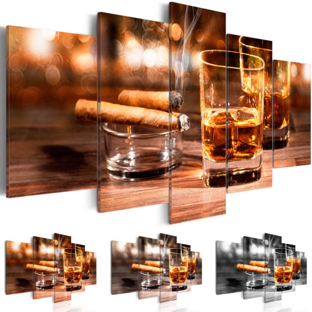 (Unframed, Only Print) Canvas Print Modern Fashion Bar Restaurant Mural Cigar and Wine Painting for Home Decoration Choose Color & Size