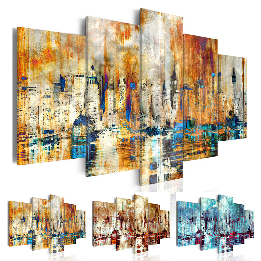5 Pcs-set (no Frame) Canvas Print Abstract New York City Landscape Poster Modern Home Wall Decor HD Print Canvas Painting Living Room Decor