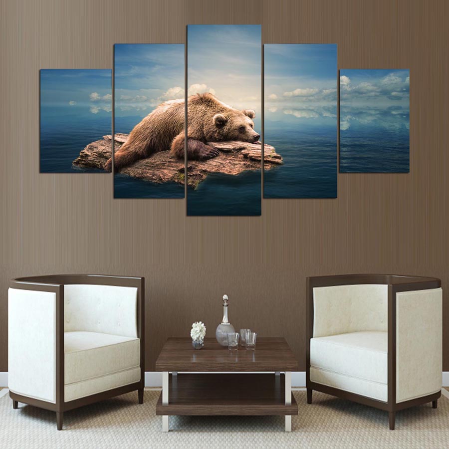 5 Piece Bear Dreaming Modern Home Wall Decor Canvas Picture Art HD Print WALL Painting Set of 5 Each Canvas Arts Without Frame