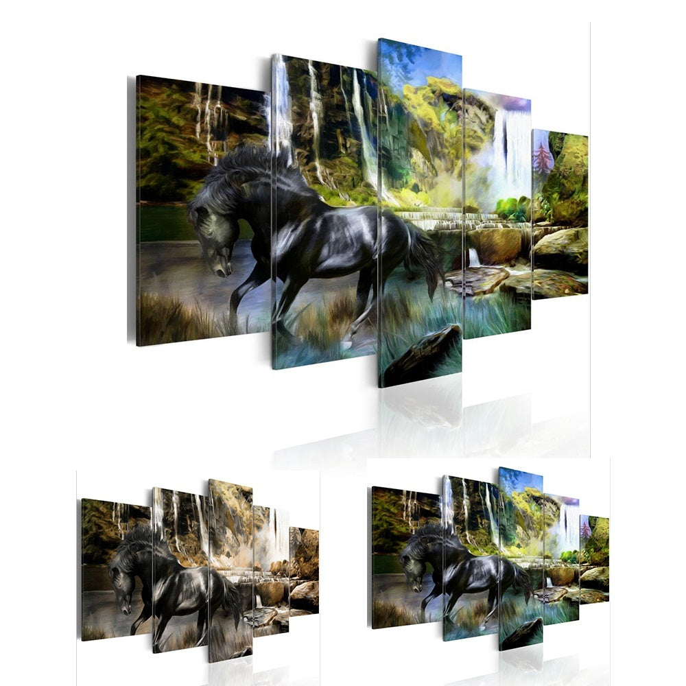 5 Panels Hot Canvas Print Black Horse Landscape Poster Modern Home Wall Decor Painting Canvas Printing Art HD Print Painting