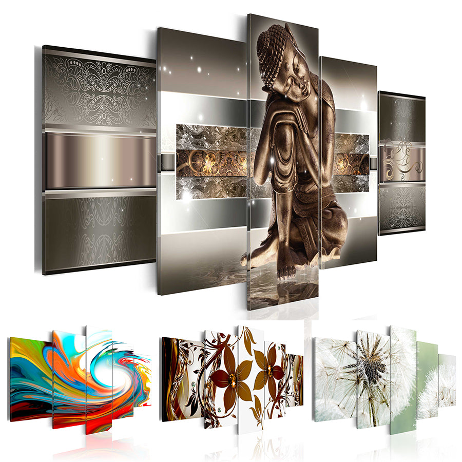 5 Pcs No Framed Wall Art Paintings Prints Abstract Buddha Flower Dandelion Wall Art Picture Canvas Paintings Wall Decorations For Living Roo