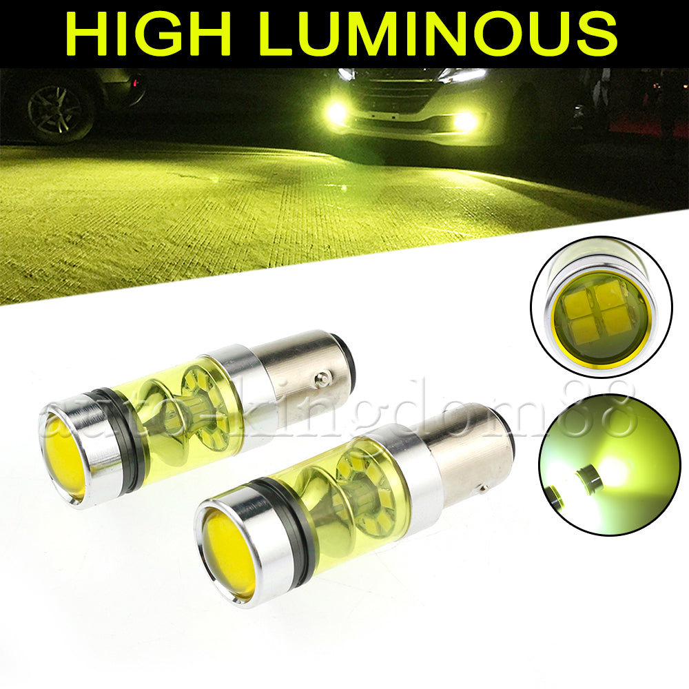 2PCS 1157 100W Fog Light Yellow Samsung 2323 LED DRL Projector Lamps Bulbs 4300K
