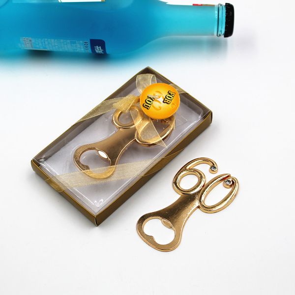 Gold 60th Design Bottle Opener Wedding Birthday Anniversary Gift Metal Beer Openers Bridal Shower Favors W9574