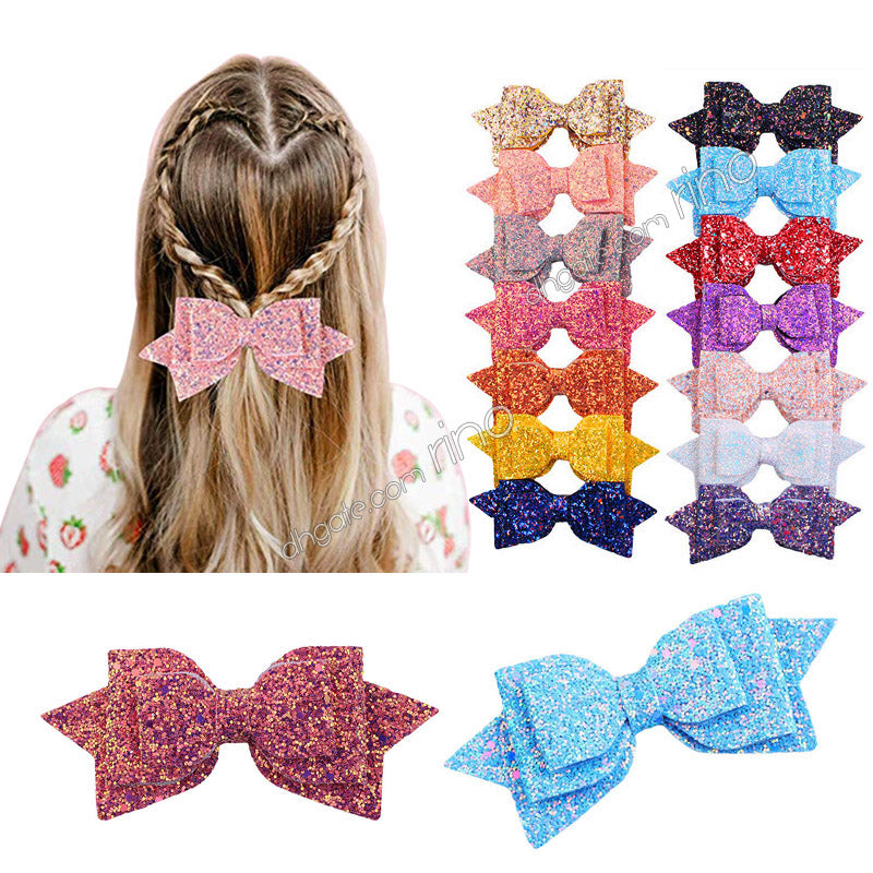 Baby Girls Big Glitter Shiny Sequin Bow Headbands Kids Hair Clips Accessories Childrens Barrettes