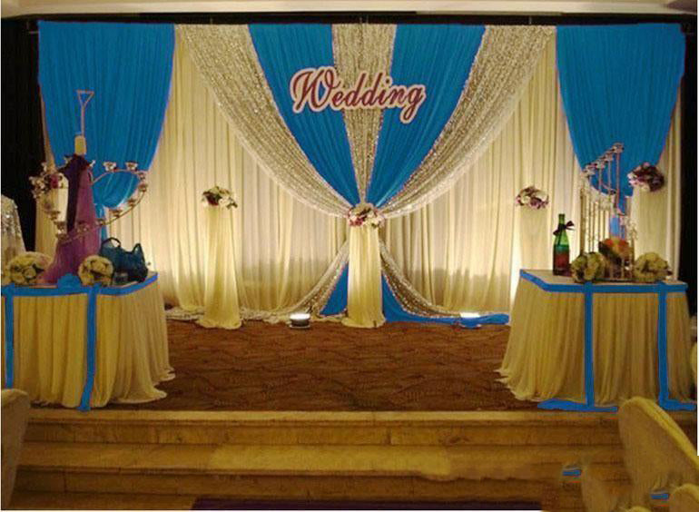 3M*6M White color ice silk Wedding Backdrop Curtains Silver Sequins drapes Wedding Props Satin Drape curtain party decoration