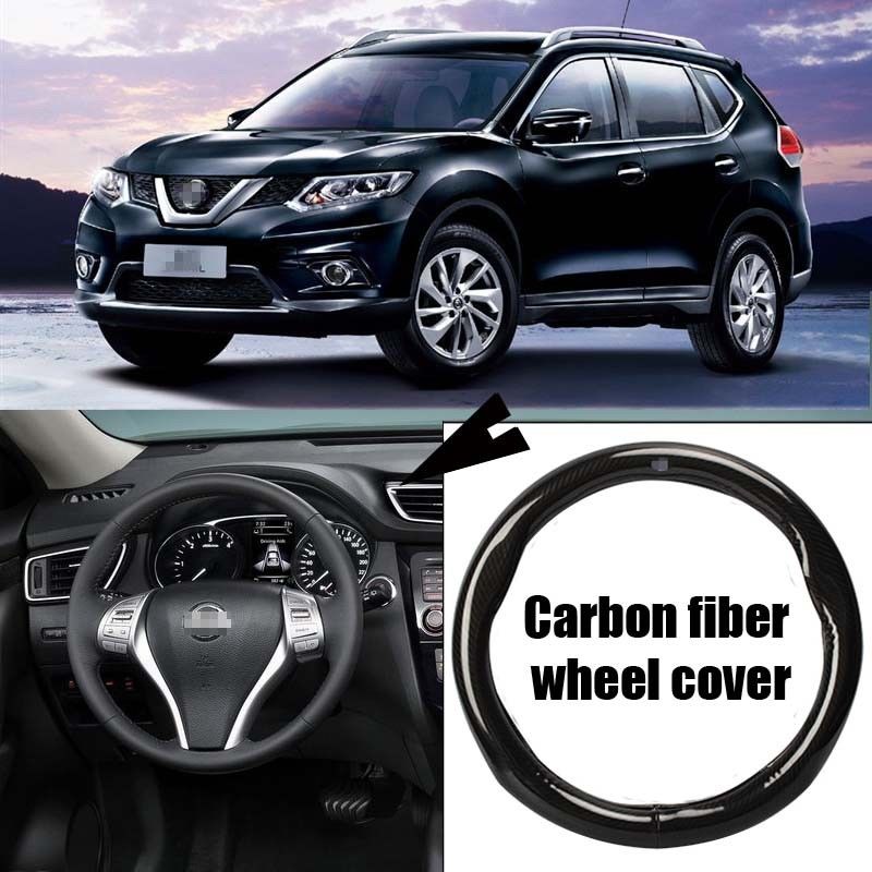 For Nissan X-Trail Carbon Fiber Leather Steering Wheel Cover Sport Racing Black