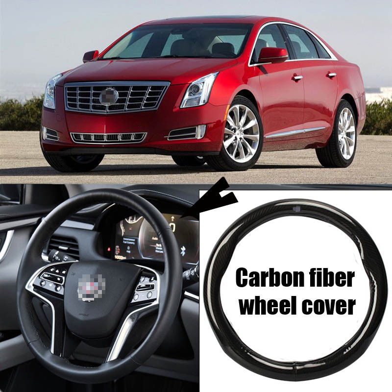 For Cadillac XTS Car Carbon Fiber Leather Steering Wheel Cover Sport Racing