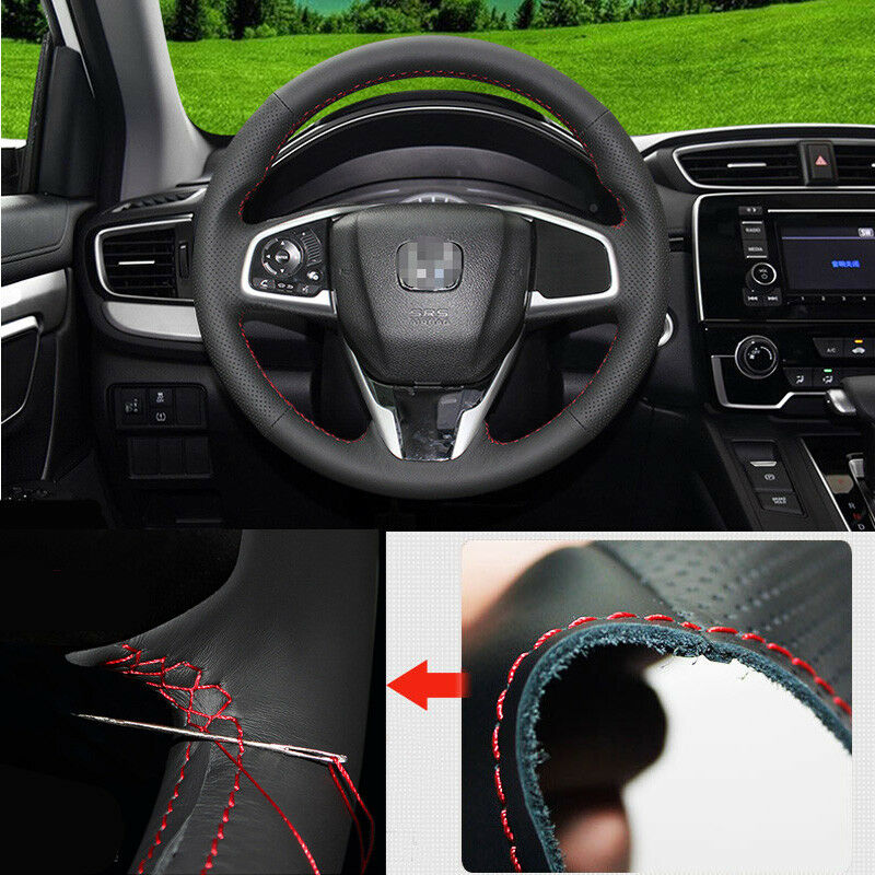 For Honda Civic 10th Non-slip Hand Sewing Steering Wheel Cover Black Leather