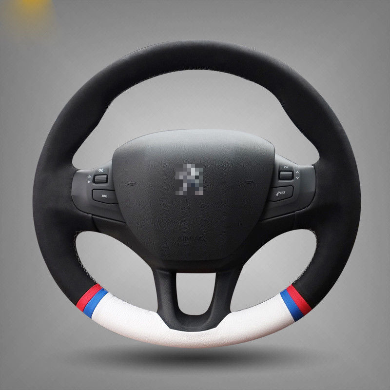 For Peugeot 2008 Car Steering Wheel Cover DIY Hand-stitched Car Interior Case
