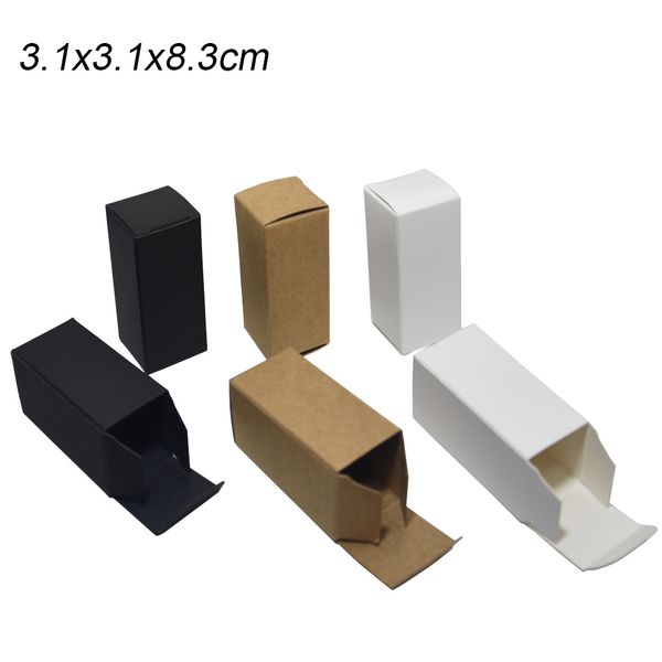 3.1x3.1x8.3cm White Kraft Paper Box Black Soft Cardboard Perfume Bottle Packaging Boxes Oil Bottle Package Box Foldable Lipstic Carton