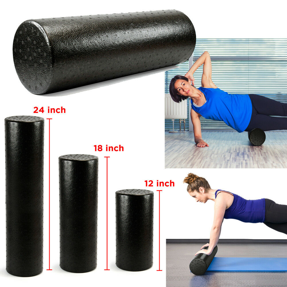 90CM Black Extra Firm High Density Yoga Foam Roller Pilates Exercise Fitness Physio Gym Massage Rehab Injury