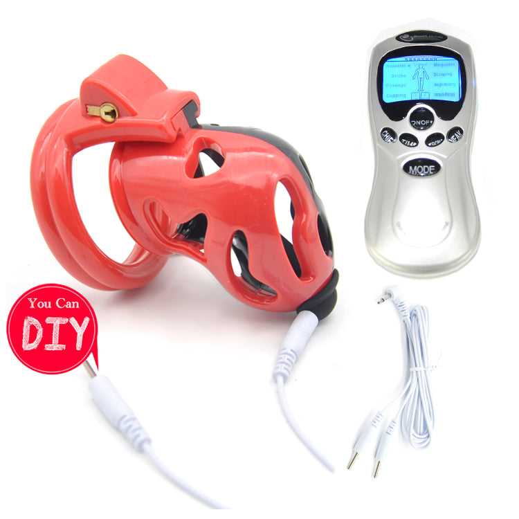 Electric Contrast Color Vent Hole Design Cock Cage Male Chastity Device with-without Power box