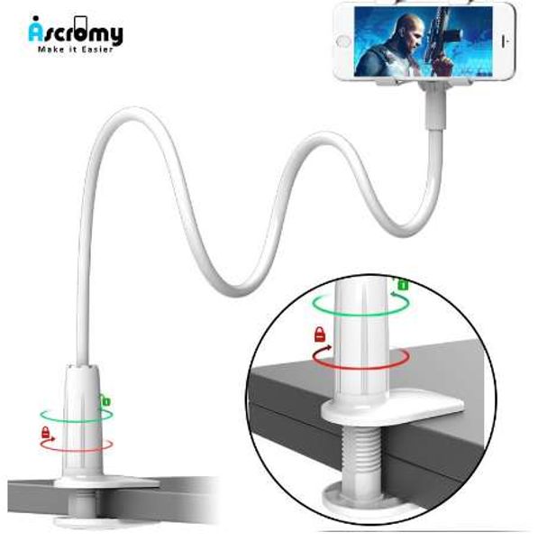 Ascromy Cell Phone Clip on Stand Holder Grip Flexible Long Arm Gooseneck Bracket Mount Clamp for iPhone X 7 Plus 8 6 Bed Desktop