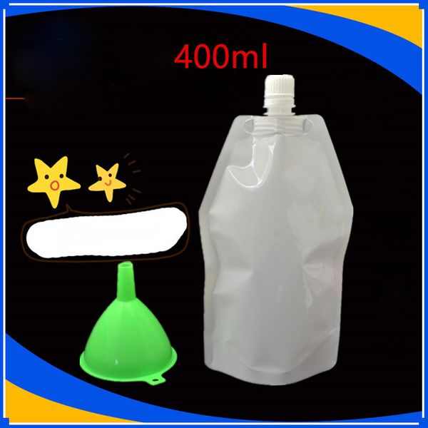 400ML Stand-up White Plastic Drink Packaging Bag Spout Pouch for Beverage Liquid DIY Juice Milk Coffee