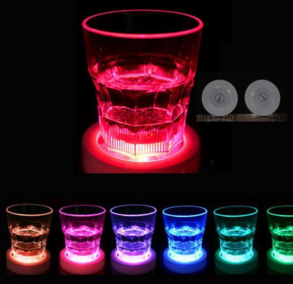 LED Sticker Coaster Discs Lights Wine Liquor Bottle Clear Glass Cup Coaster with 3M sticker for party wedding occassions birthday decoration