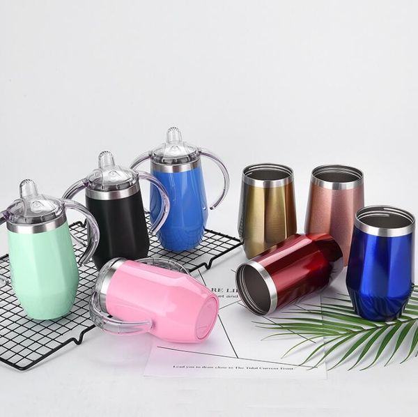 Baby Sippy Cup 8 Colors Diamond Shaped Stainless Steel Mug Insulated Kids Cup With Handle Wine Beer Glasses 10pcs LJJO6808