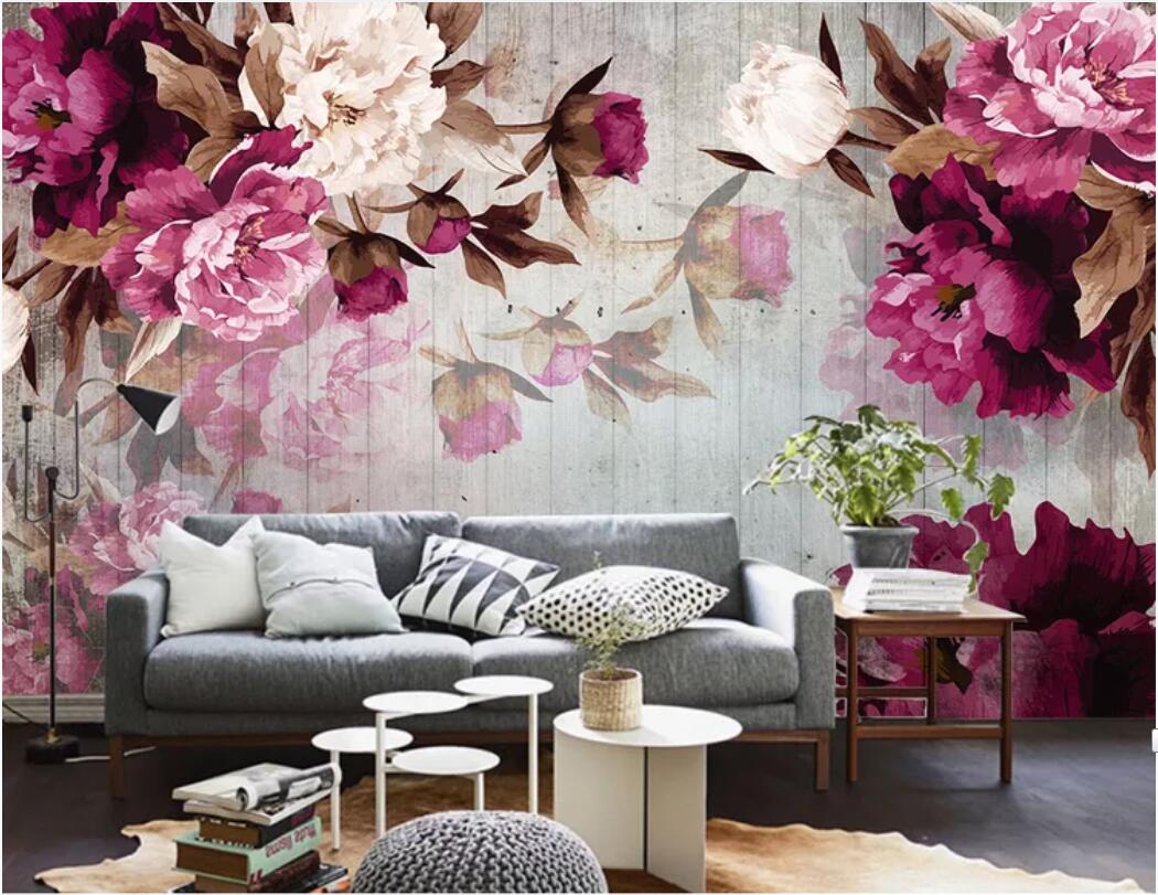 3d room wallpaper custom photo mural Hand painted peony wood grain TV background wall wallpaper for walls 3 d