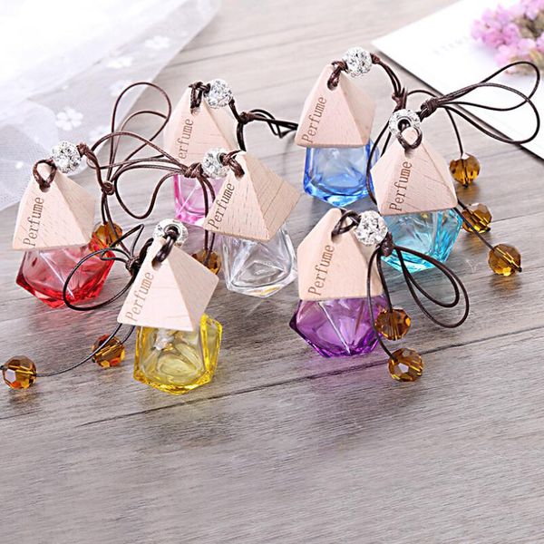 wholesale Glass Car Perfume Bottle with Wood Beautiful Cap Empty Refillable Bottles Hanging Cute Air Freshener Carrier Small Gift JL6750