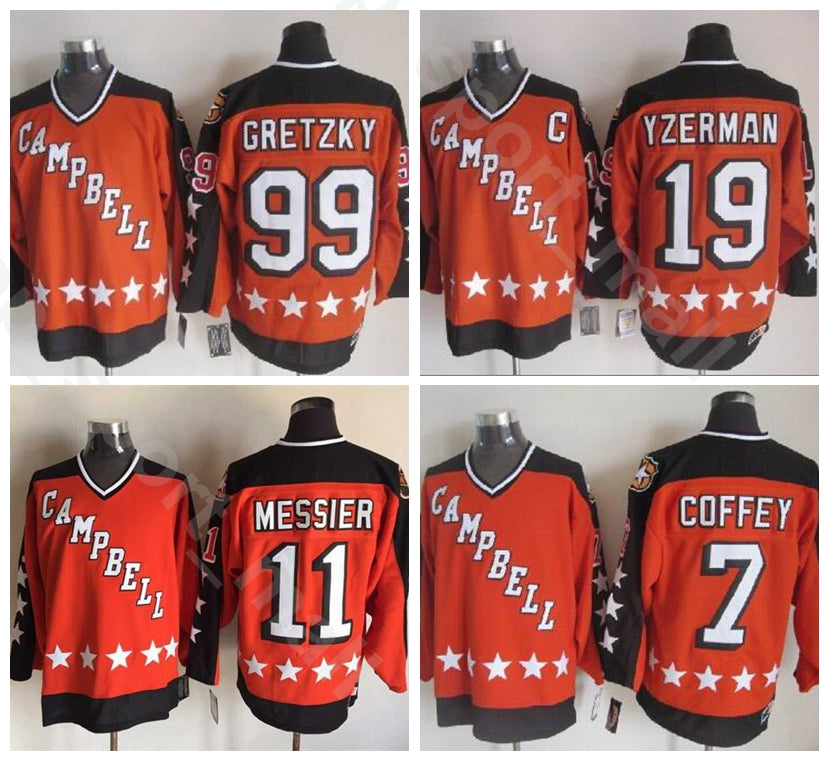 All 1984 Star Hockey 19 Steve Yzerman Jersey Men 99 Wayne Gretzky 7 Paul Coffey 11 Mark Messier Home Orange Free Shipping