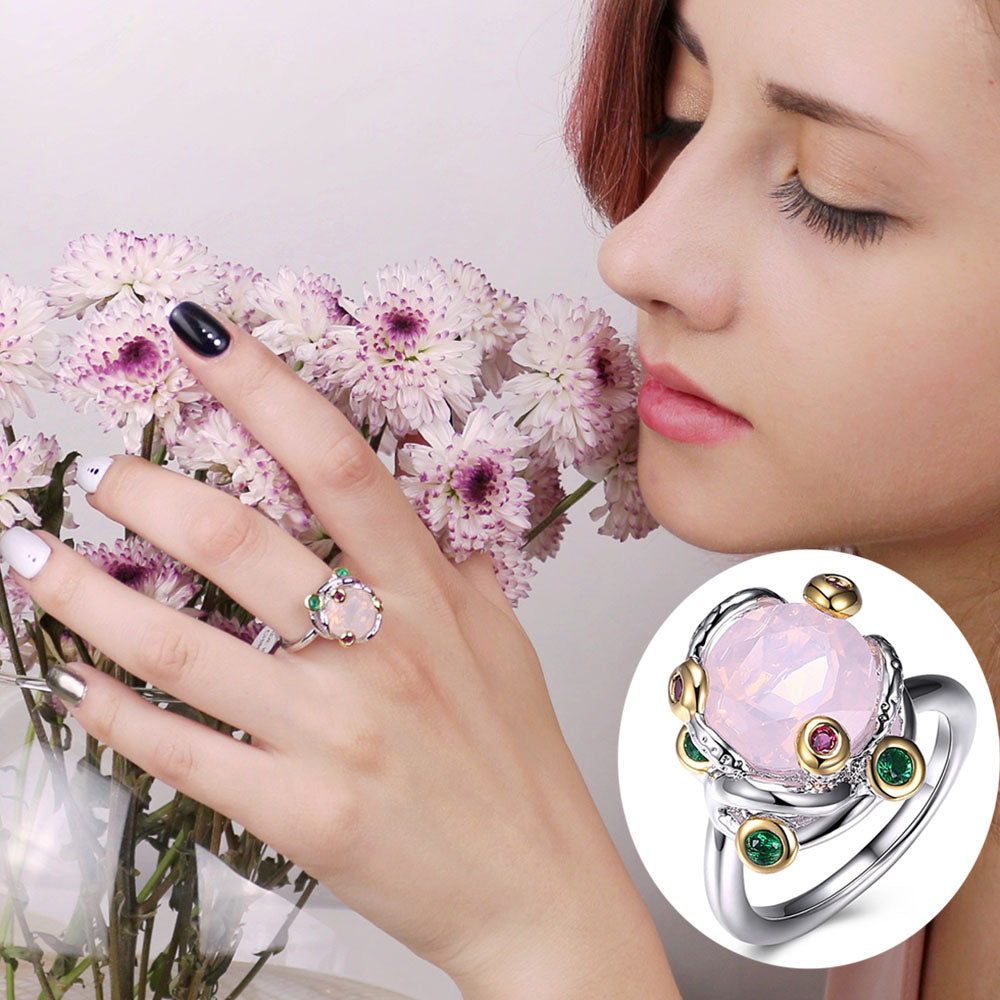 New Pretty big pink stone rings trendy jewelry fast shipping high quality fashion jewellery trendy multi color ring women