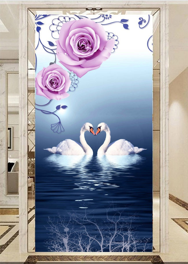WDBH 3d wallpaper custom photo beautiful rose white swan porch background home decor living room 3d wall muals wall paper for walls 3 d