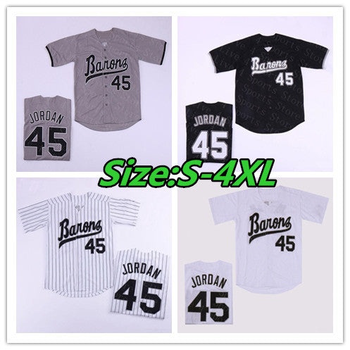 Men&#039;s Birmingham Barons 45 Michael MJ Jersey Black White Grey Stitched Movie Baseball Jerseys Cheap Mix Order Size S-4XL