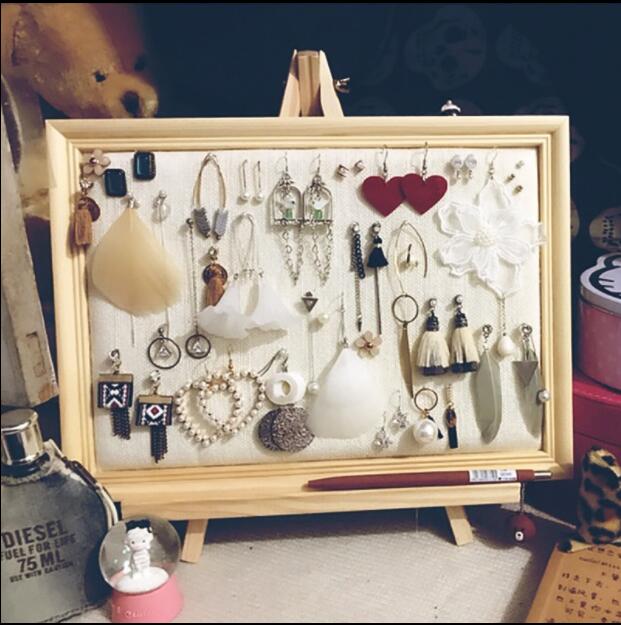 2520cm photo frame jewelry stand ear nail receiving display box ear ring frame necklace linen cloth jewelry display projects c621