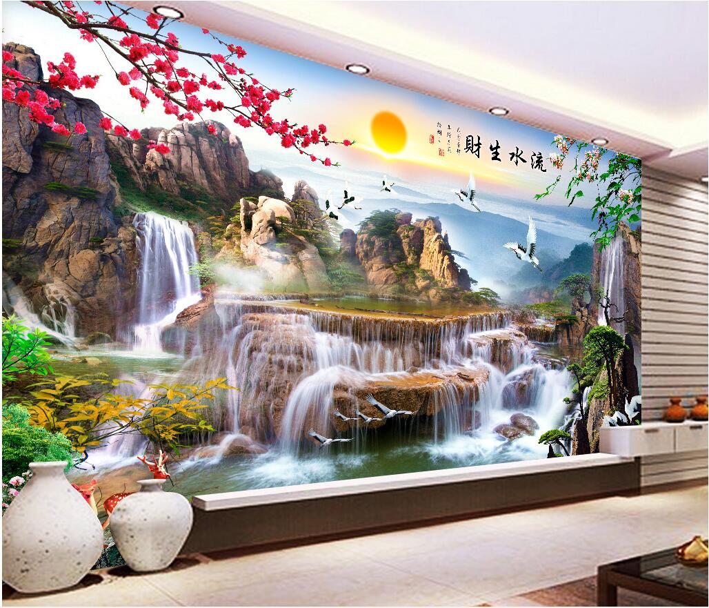 WDBH 3d wallpaper custom photo Chinese mountain waterfall lake scenery living room home decor 3d wall muals wall paper for walls 3 d
