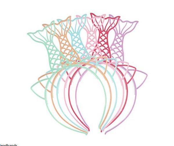 Plastic Mermaid Headbands Hair Sticks for Girls Teens Toddlers Children Party Hairbands Fish Birthday Girls Hair Accessories Candy colors