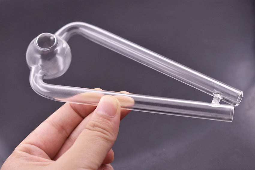 Newest double tube glass oil burner 14cm big clear glass oil tube smoking hand pipe free shipping