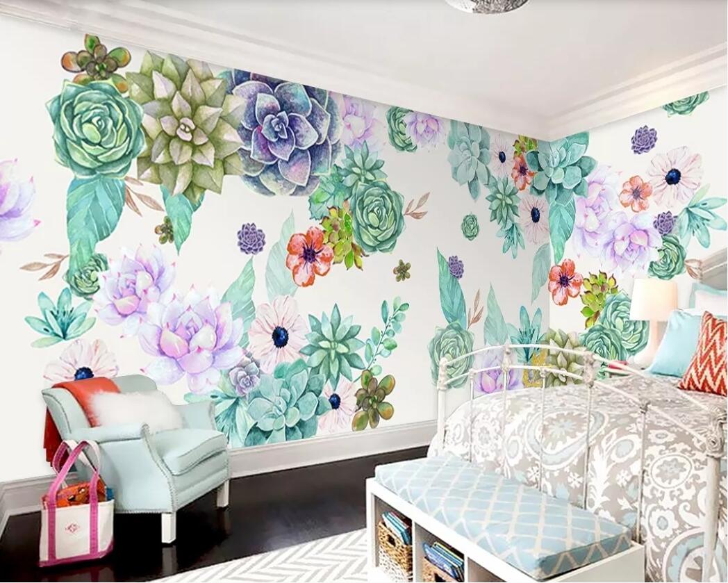 3d room wallpaper custom photo mural Watercolor flower succulents Korean background wall paper mural wall art canvas wallpaper for walls 3 d